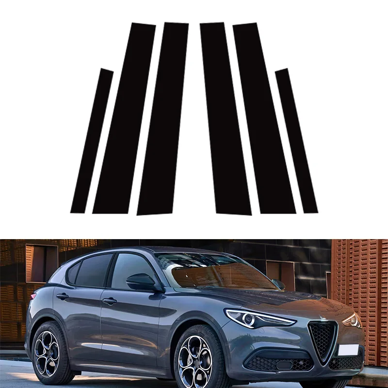 

6pcs Car Window Pillar Posts Door Trim Cover Stickers Decal Glossy Black For Alfa Romeo Stelvio 2017-2024