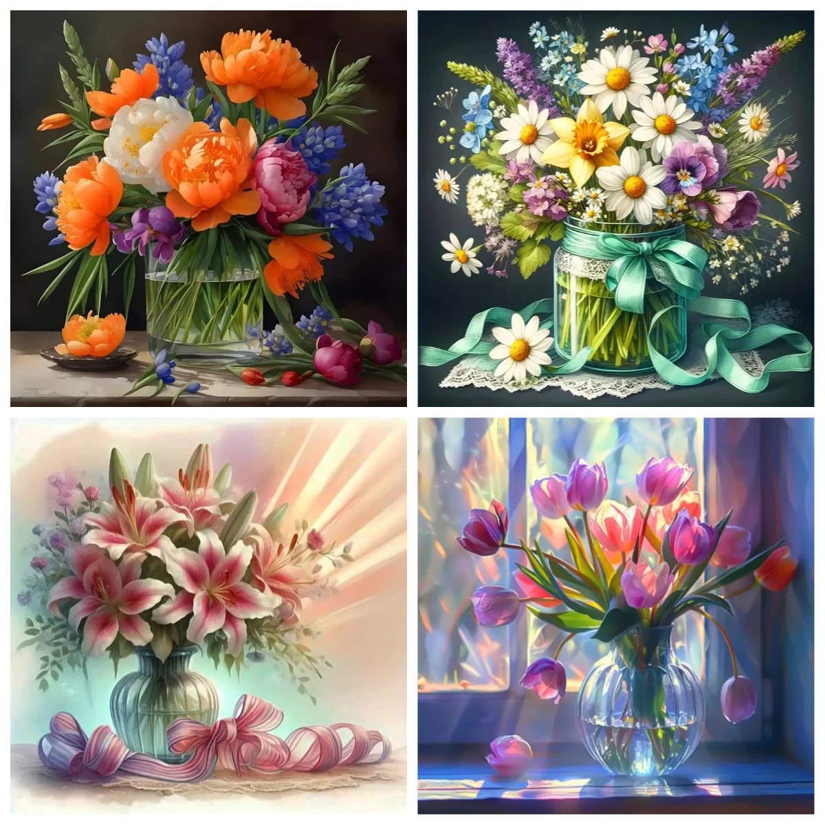 Oil Painting By Numbers Floral Pattern DIY Number Drawing Canvas Pictures By Numbers Home Decor Large Size