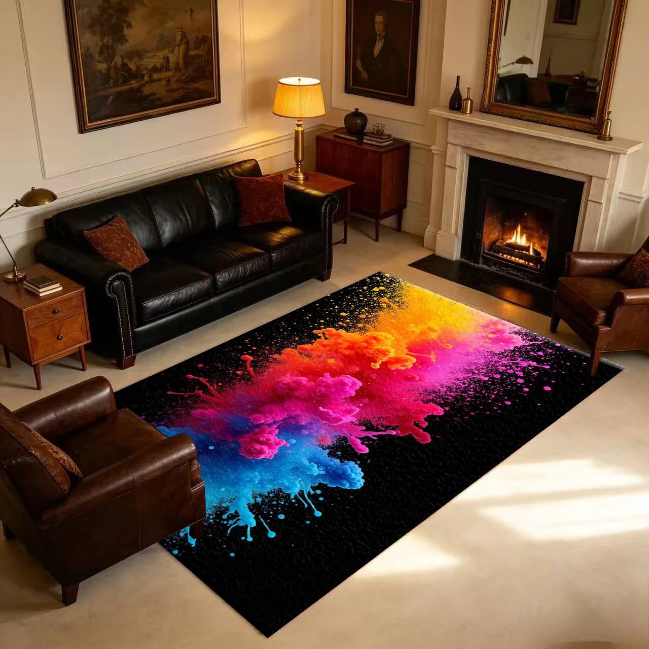Colorful Powder Paint Splash Art Carpet Flooring Anti-Slip Floor Rug For Home Living Room Bedroom Decor