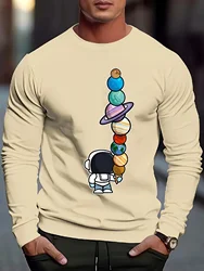 Mens Pullover Round Neck Long Sleeve Sweatshirt Astronaut Planet Pattern Casual Tops Autumn and Winter Men's Clothing Good Gifts