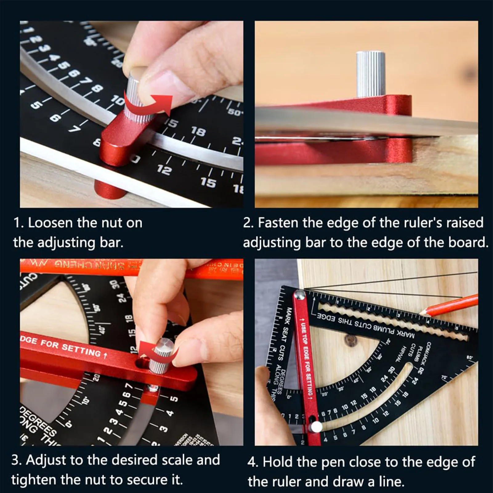 7 بوصة نجار 80 ° زاوية قابلة للتعديل مزيج مثلث حاكم رافتر مع 2 قلم رصاص مثلث حاكم #5