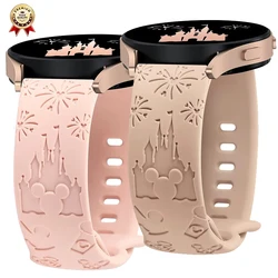 20mm Castle Floral Engraved Band for Samsung Galaxy Watch 7 6 5 4 Silicone Cute Fancy Sport Strap for Watch 5 Pro/Active 2