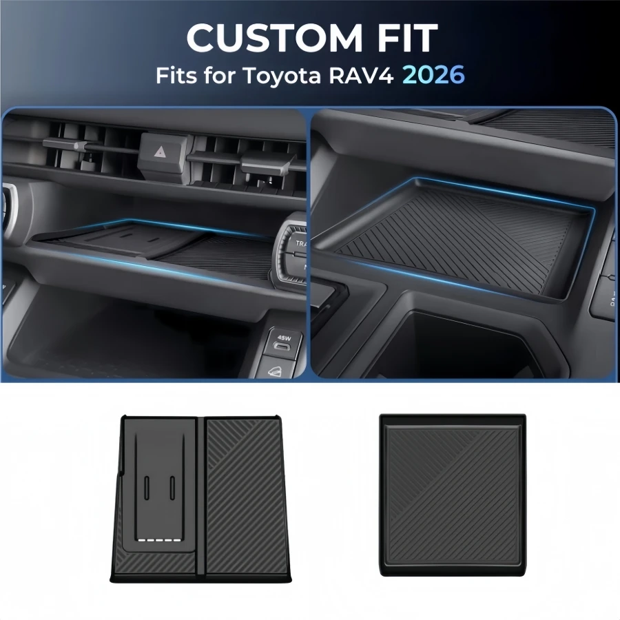 5-teiliges Mittelkonsolen-Organizer-Set für Toyota RAV4 2026+ LHD RHD Auto-Armlehnenbox Getränkehalter Kabelloses Laden Rutschfeste Matte – Detail 6