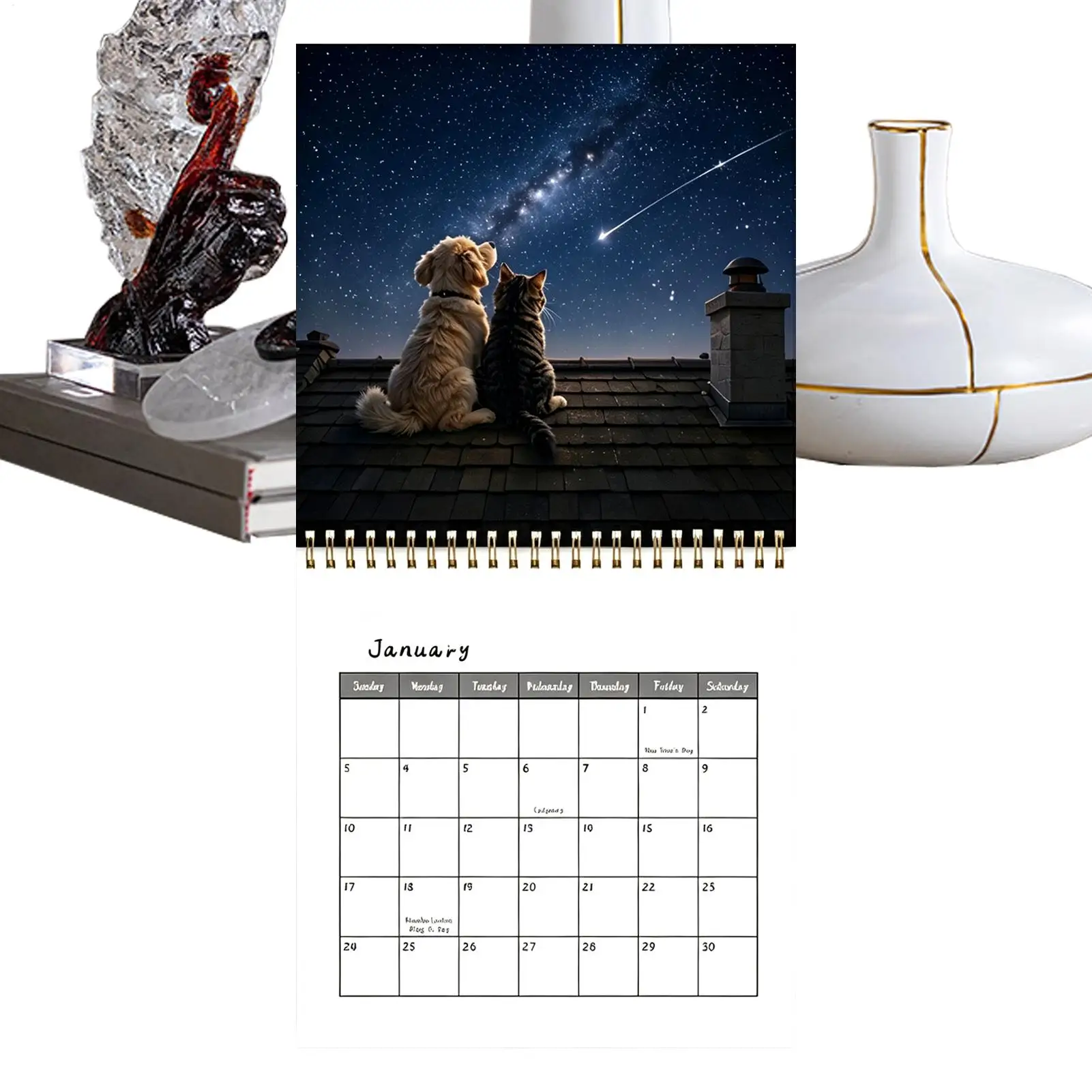 2027 Cat And Dog Wall Calendar 20x20cm Spiral-Bound Animal Design Planner Cat & Dog Good Friends Monthly Calendar For Office