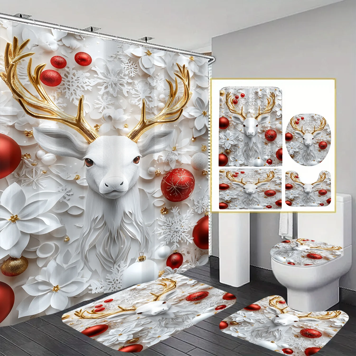 

Little Deer Themed Shower Curtain with Waterproof 12 Hooks Suitable for Room, Home, Hotel, Machine Washable, Bathroom Curtain 1p