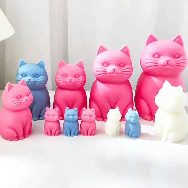 

Cute Cat Silicone Candle Mould DIY Stand Pet Soap Resin Making Tool Animal Chocolate Cake Mold Plaster Doll Christmas Gift