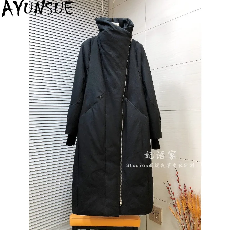 AYUNSUE White Goose Down Jacket Woman Winter Casual Long Outerwears Fashion Warm Black Jackets Woman Clothes 2026 Ropa Mujer