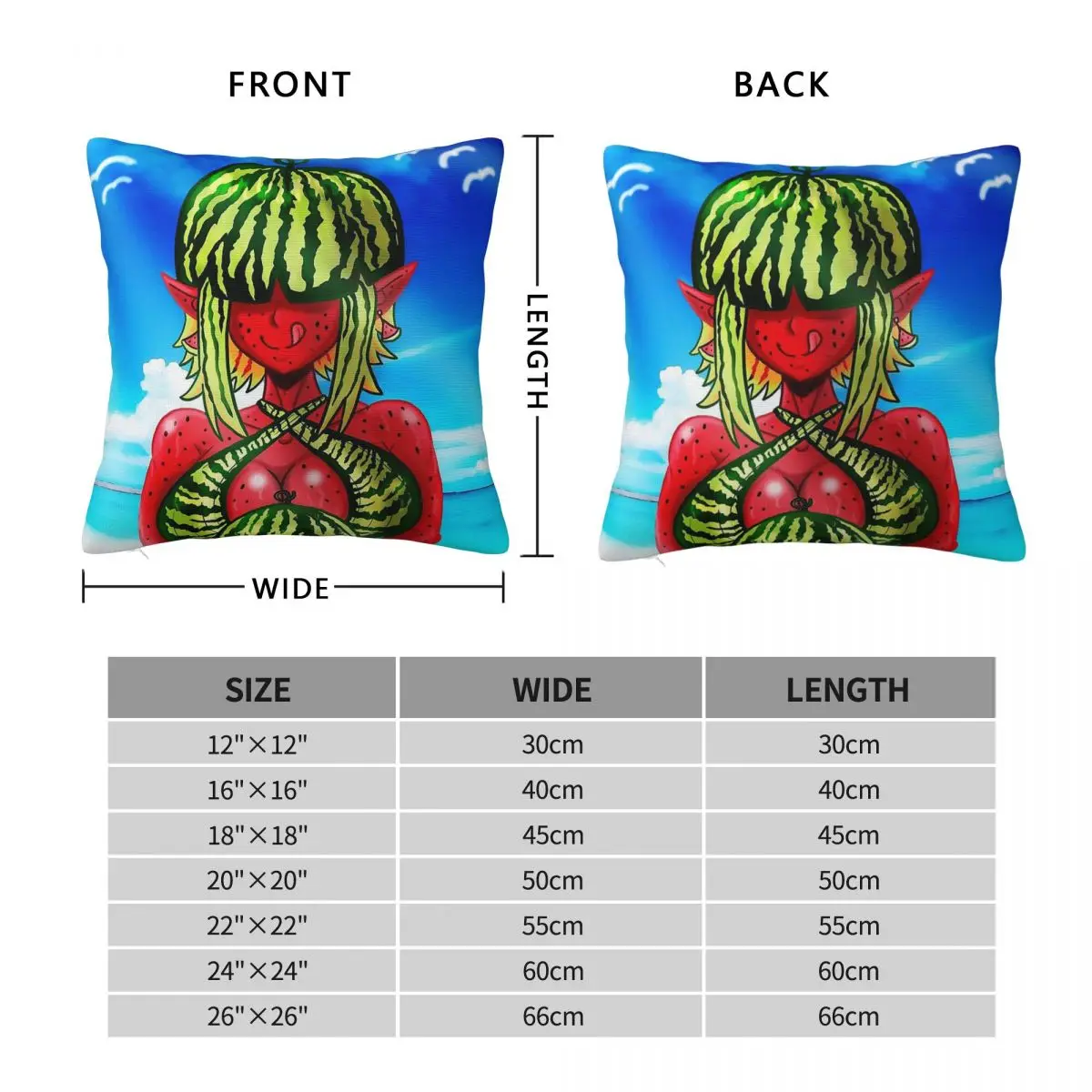 Watermelon Waifu Square Pillowcase Polyester Linen Velvet Printed Zip Decorative Sofa Cushion Cover 45x45