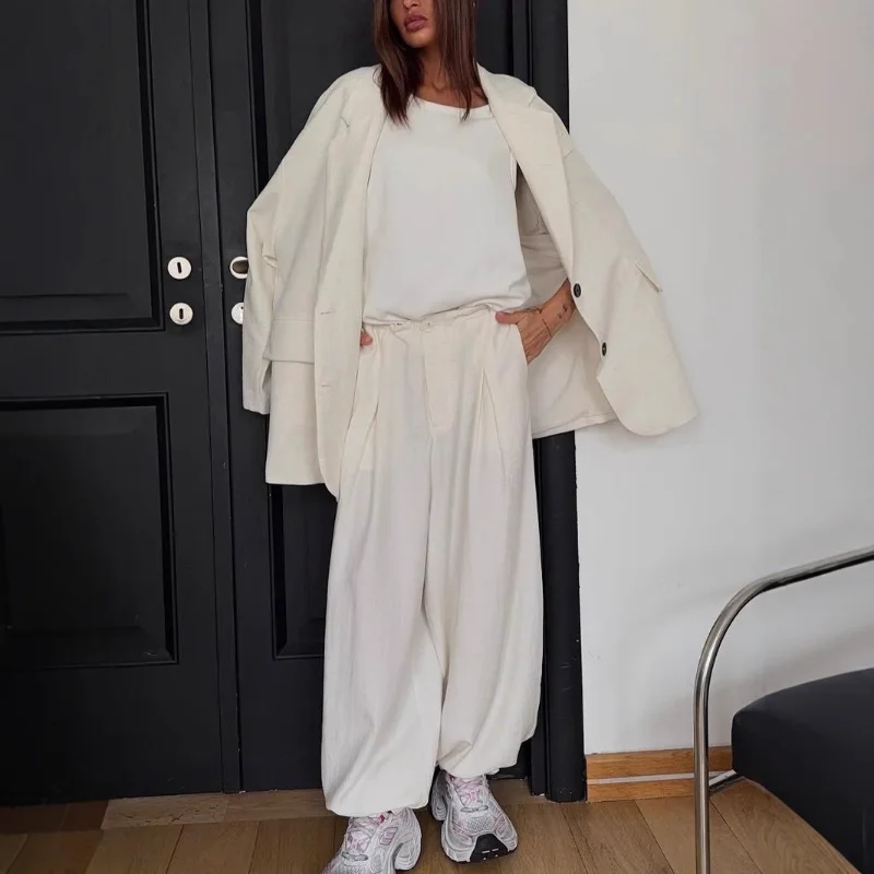 

Ladies New Fashionable Commuting Simple Solid Color Casual Jacket and Trousers Suit