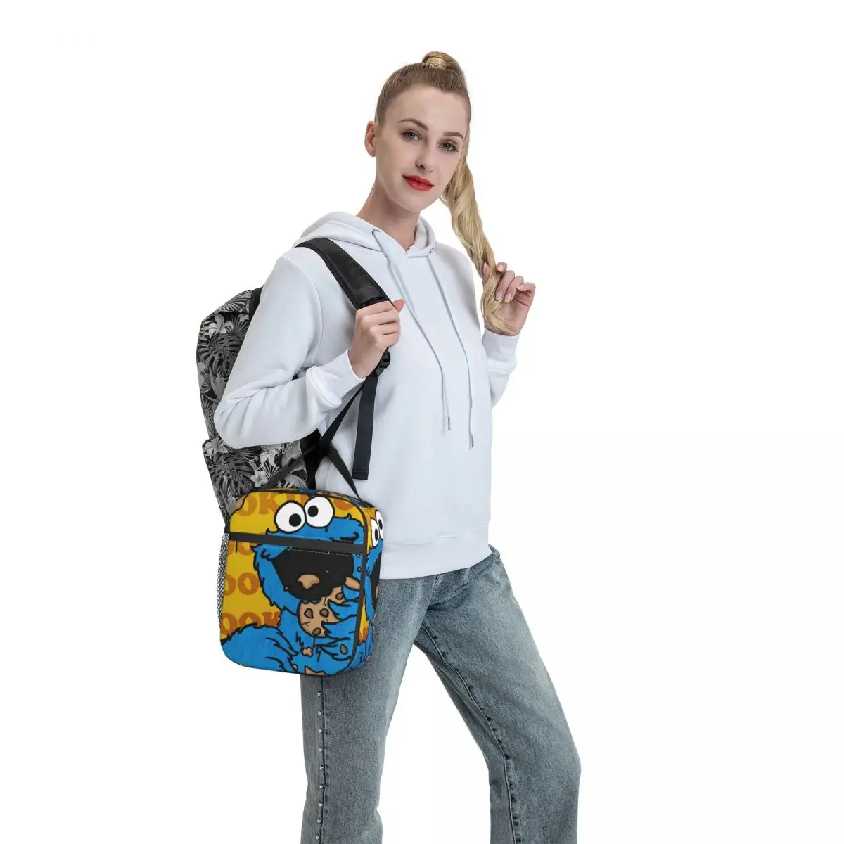 Cookie Monster Cartoon Sesames Street Portable Lunch Box Women Waterproof Cooler Thermal Food Insulated Lunch Bag bambini bambini