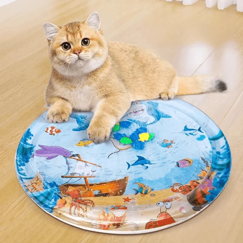 Tapis de jeu d'eau sensoriel pour chat, en Pvc, poisson d'océan, ramper, à Induction, jouet interactif pour chat