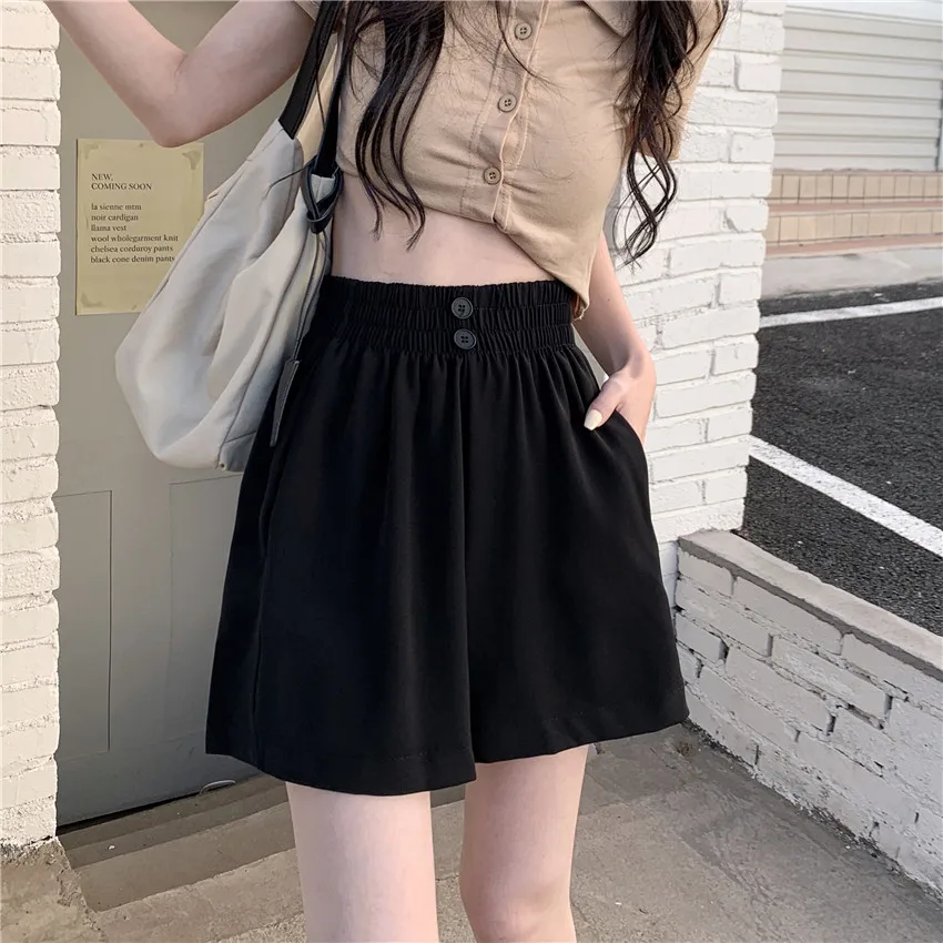 

High Waist A-Line Wide Leg Pants Women's Shorts Elastic Waist Summer Korean Style Versatile Loose Casual Outerwear