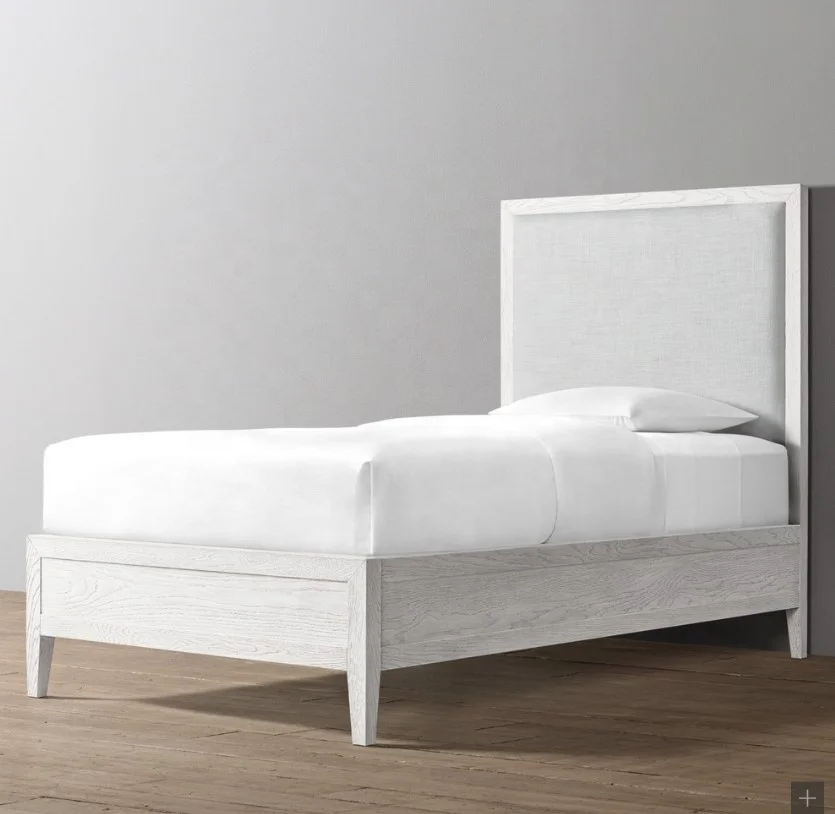 

* Luxury Modern French Contemporary Kids Single Bed American Solid Brushed White Oak Home or Hotel Furniture