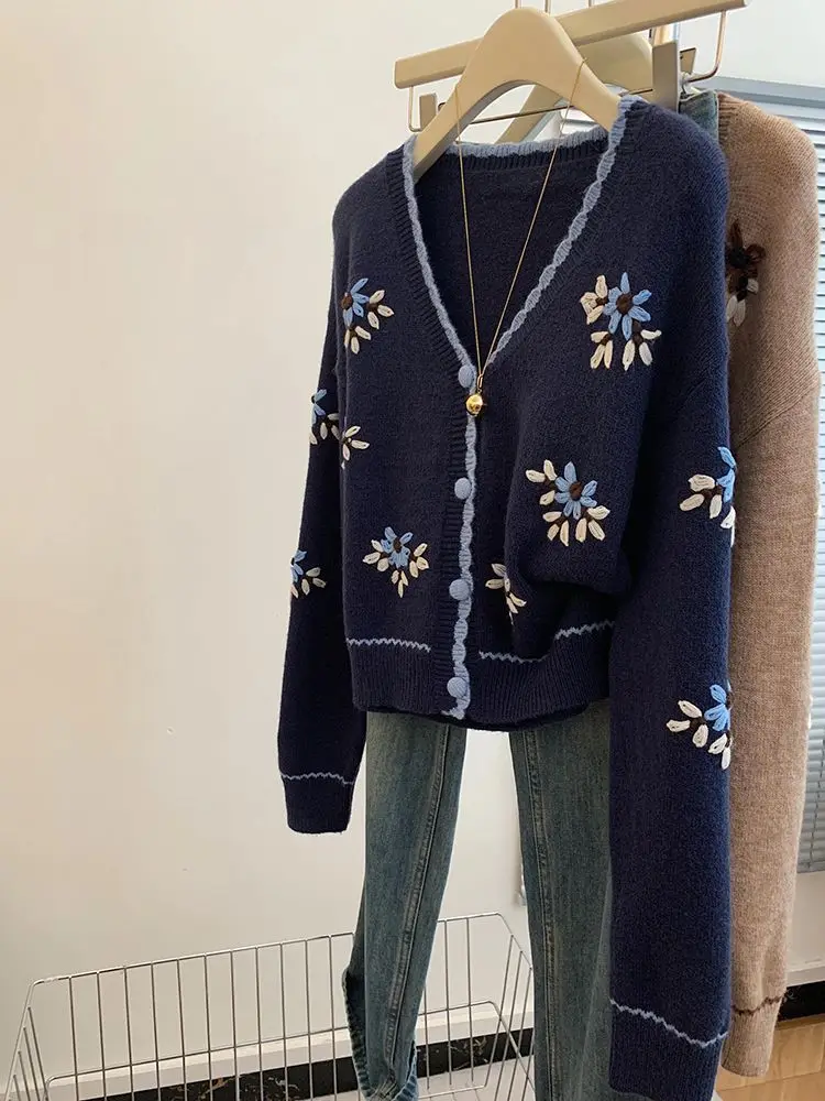 High-end 2025 outono e inverno novas roupas femininas moda reduzindo a idade cardigan de malha high-end wear topo