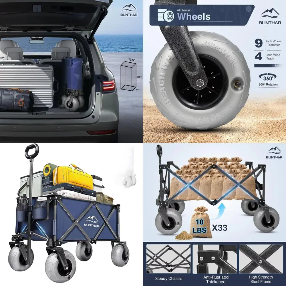 

All-Terrain Heavy-Duty Collapsible Wagon with 9 Pneumatic Tires for Beach, Sand, and Outdoor Activities