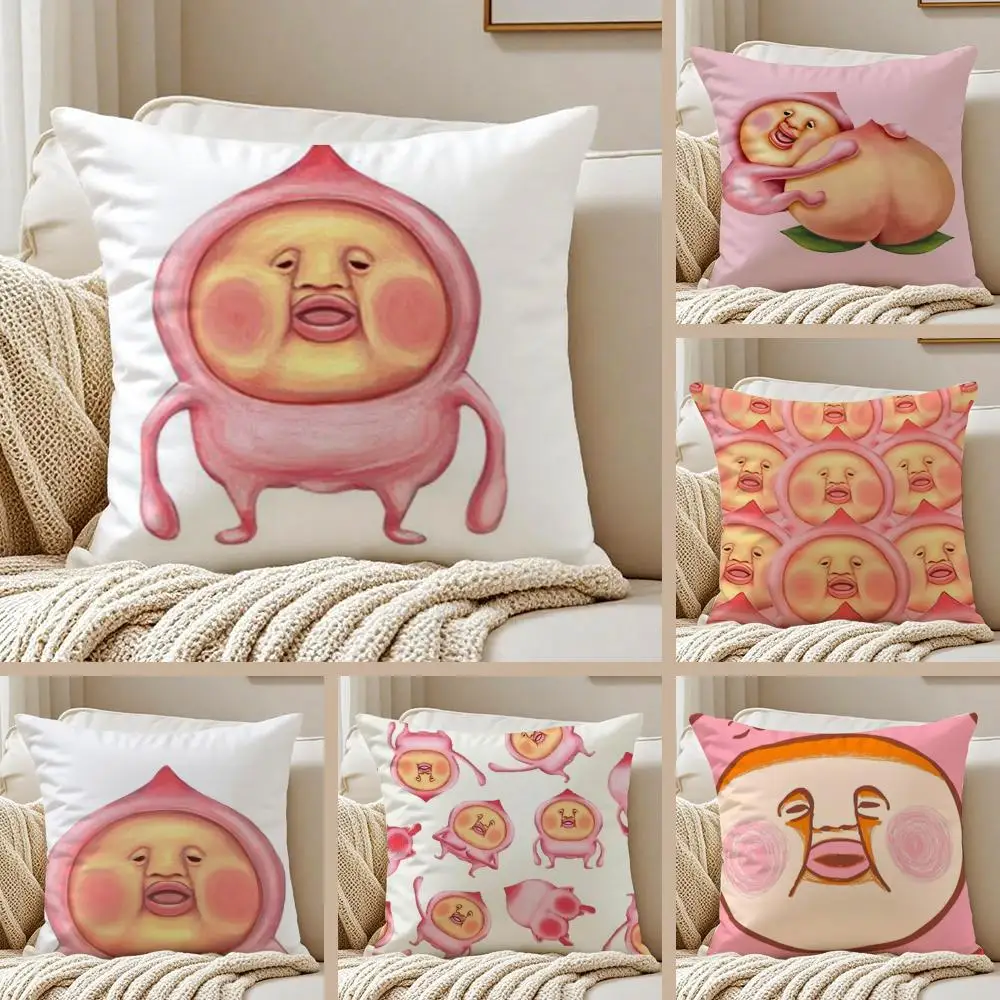 K-Kobito Zukan Peach Cushion Cover Silky Short Plush Double-Sided Printed Pillow Case for Sofa All Seasons Home Decor Gift