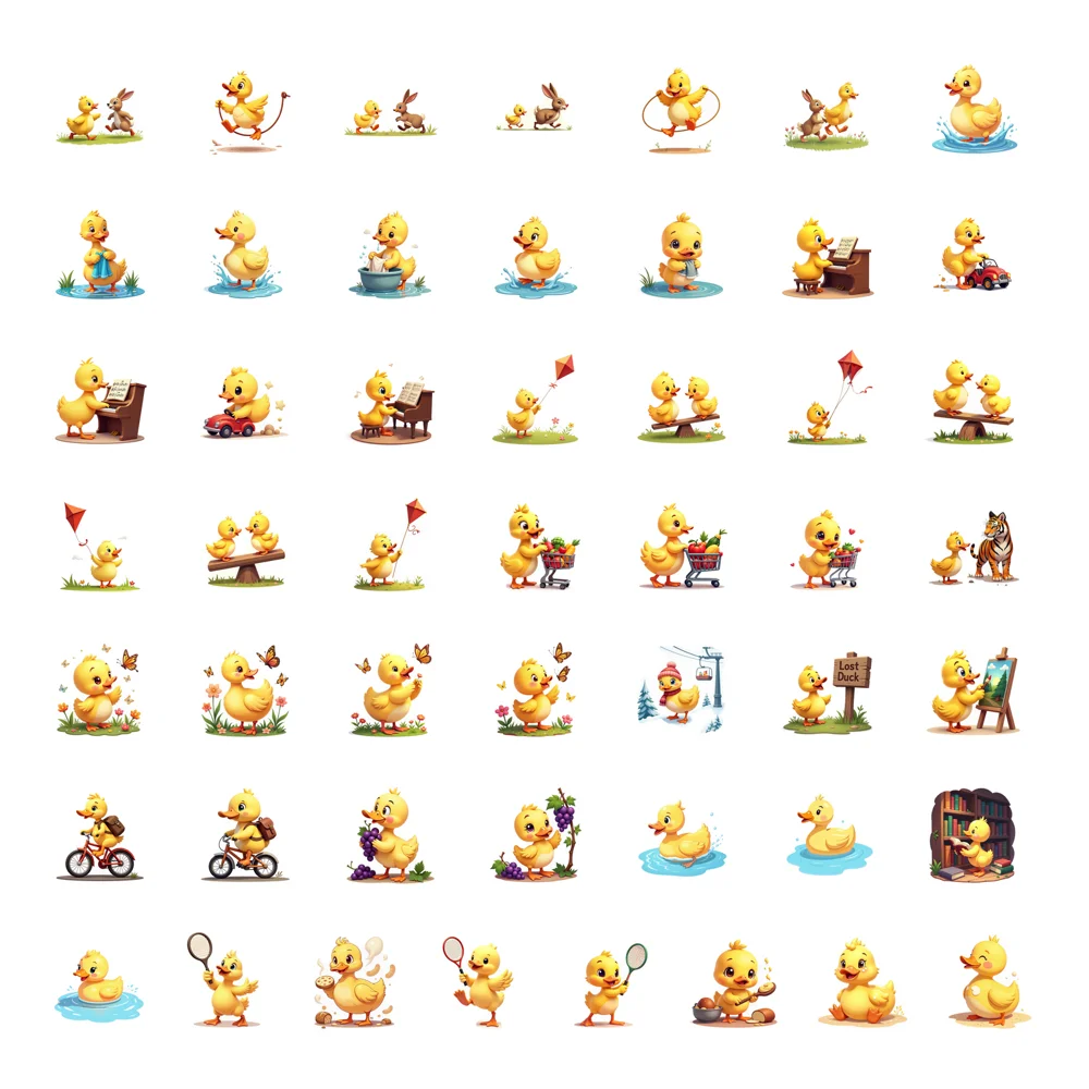 50pcs Lovely Duck Cartoon Graffiti Stickers for DIY Scrapbook Stationery Water Bottle Phone Laptop Guitar Decal