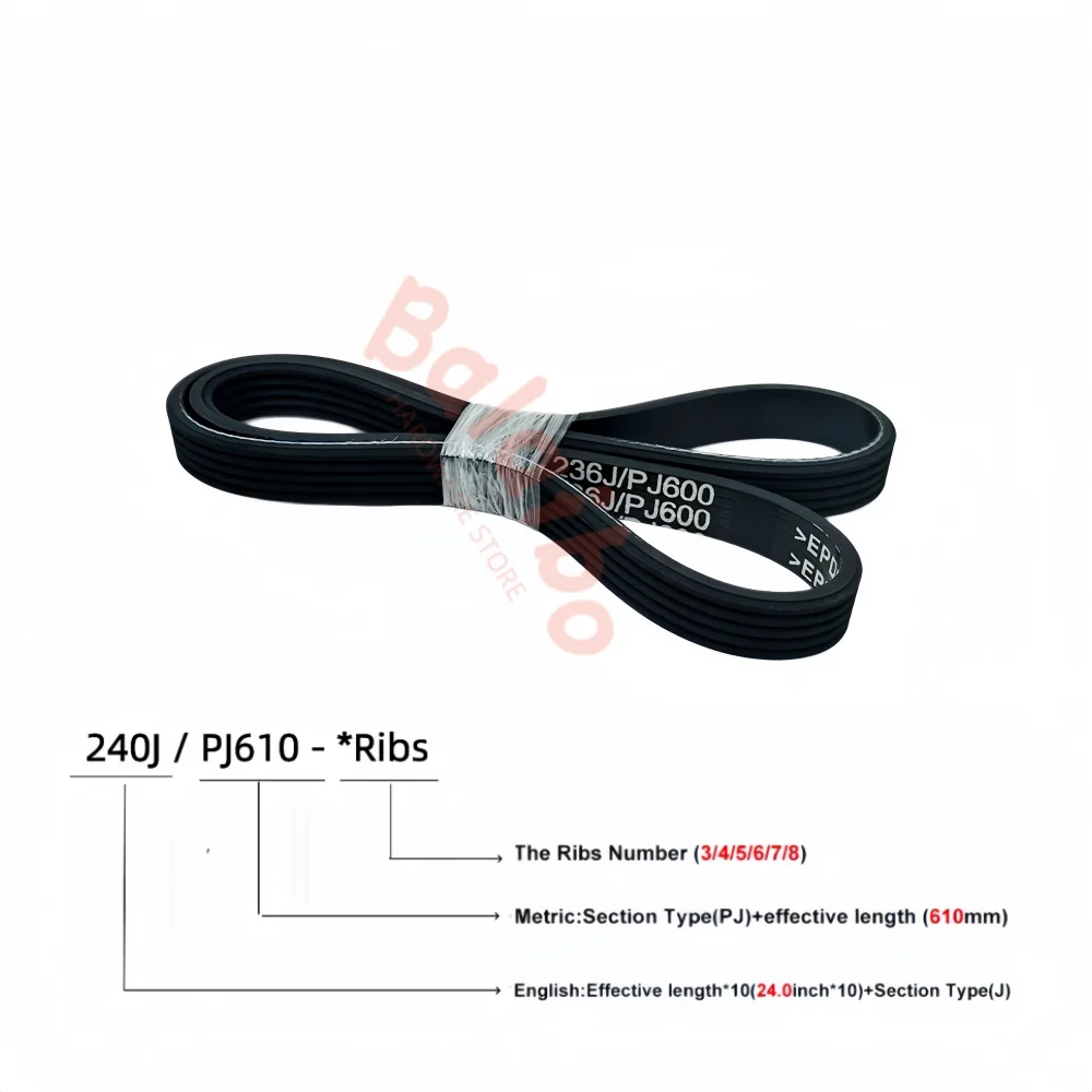 High Torque Rubber Poly-V Belt PJ 620J-PJ1575---to 970J-PJ2464 Ribs: 3/7/9/11