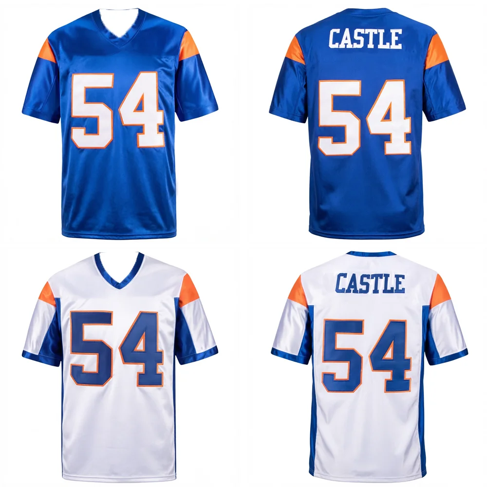 Men's and Women's Alex Moran #7 Blue American Movie Football Jersey Retro Castle #54 Quick-Drying Short Sleeve Cycling Top