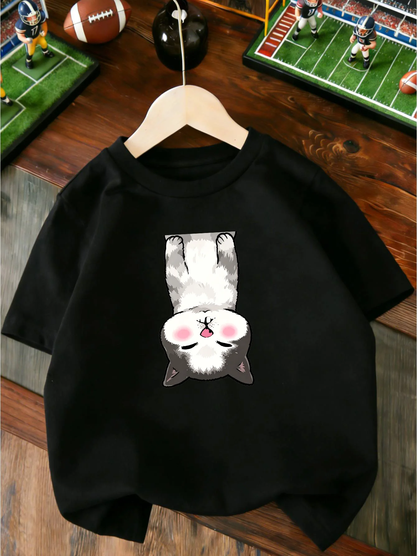 Cute Upside Down Blushing Kitten Cartoon Print T Shirt Boys Girls Lovely Short Sleeve Tee Family Matching Kids Cotton Tops