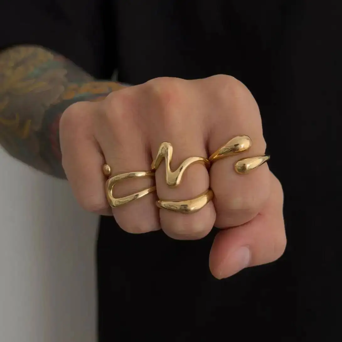 Salircon 4 Teile/satz Mode Metall Unregelmäßige Geometrische Offene Finger Ringe Frauen Punk Einstellbare Gold Farbe Ring Paar Schmuck Geschenke