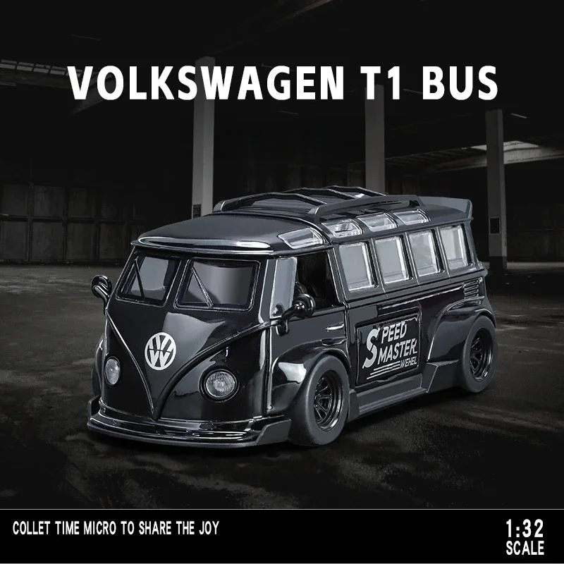 Simulation 1/32 Scale Volkswagens T1 Alloy Bus Model With Sound Light Boy Diecast Toy Collective Miniature Voiture