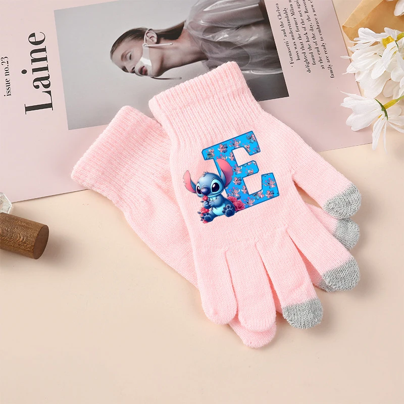 Gants Disney Stitch pour enfants, lettres de dessin animé pour filles, gants d'écran Kawaii, accessoires chauds d'hiver, cadeau d'anniversaire mignon pour enfants