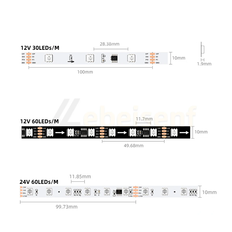 Imagem -03 - Endereçável Led Full Color Strip Light Programável Breakpoint Contínuo Dc12v Ws2818 Tm1934a Rgb 5050 dc 12v 24v