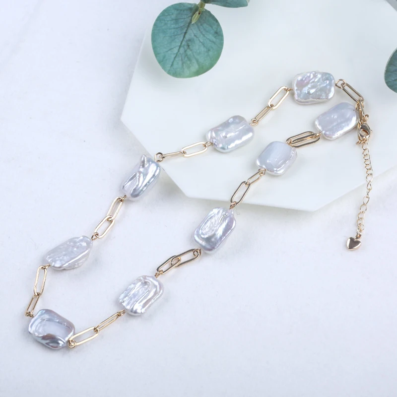 Baroque Freshwater Pearl Square Bead Necklace Choker