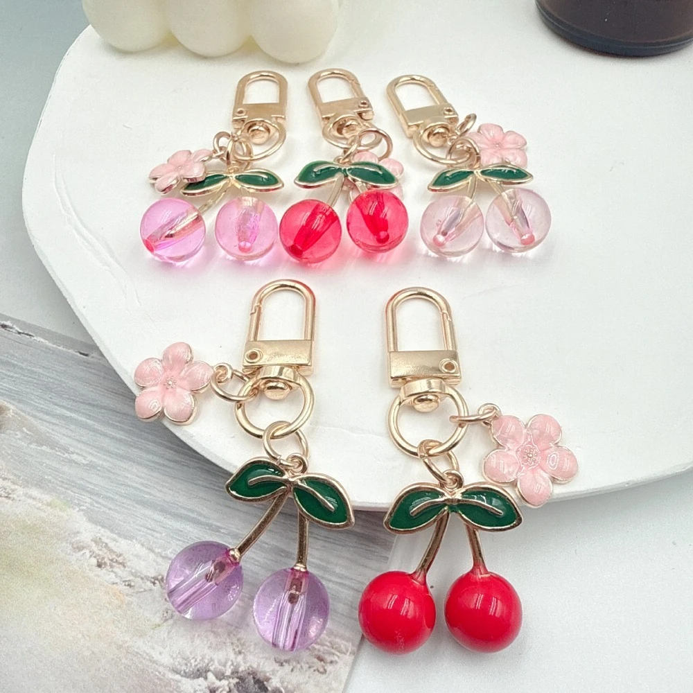 New 3D Cherry Keychain Small Pendant Fresh Drip Oil Cherry Blossom Bag Cute Simulation Fruit Accessory Gift for Mobile Phone