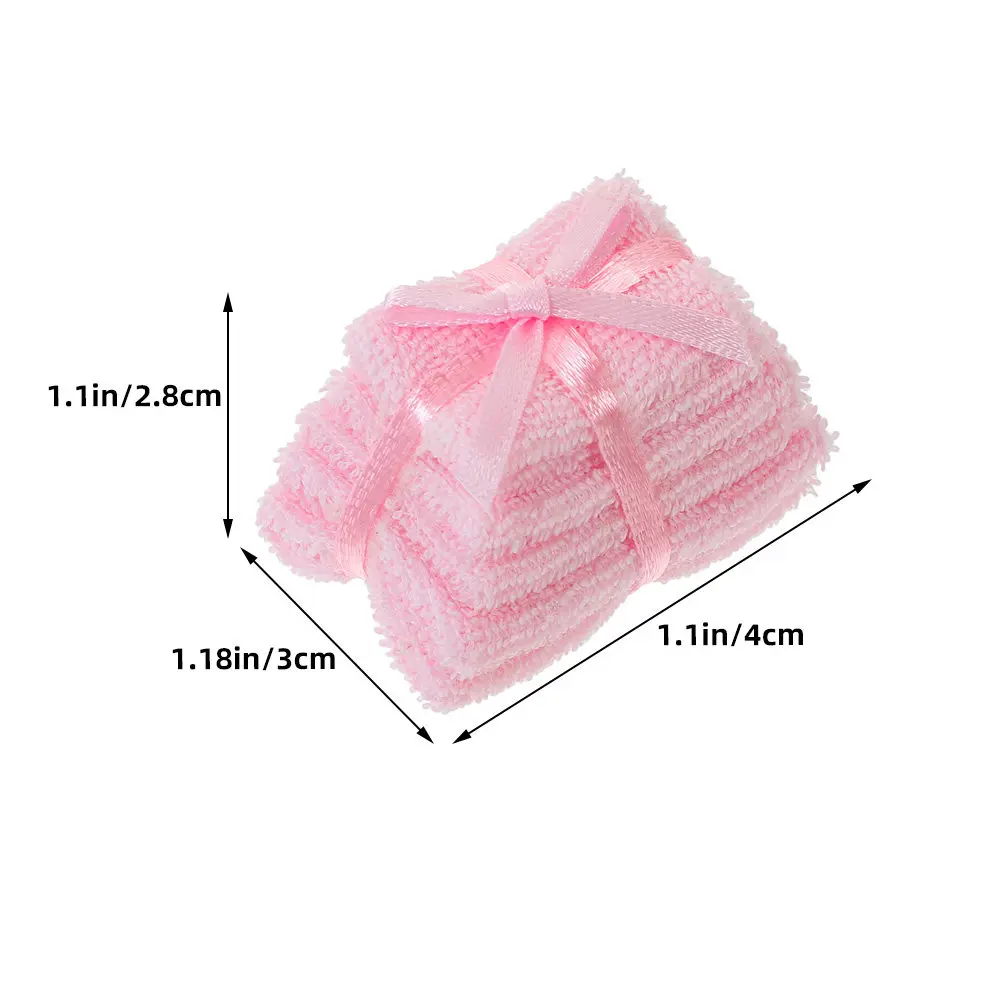 2Pcs Miniature Dollhouse Bathroom Towels Set Compact Fabric Hand Towels for Miniature Bath Accessories Dollhouse Towel Set view 3