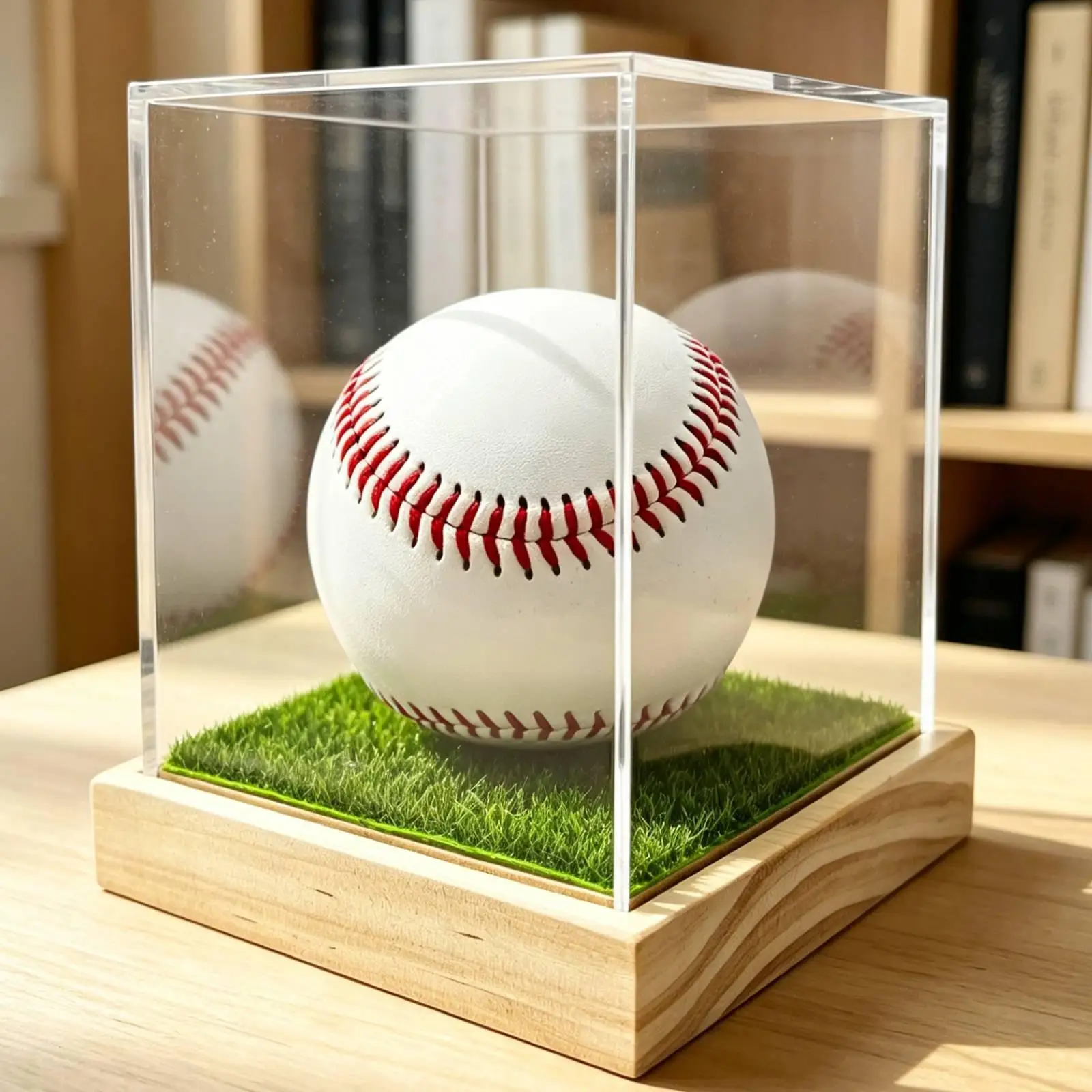 Clear Acrylic Baseball Display Case Durable Protector Box with Wooden Holder for Signed Collectible Baseballs