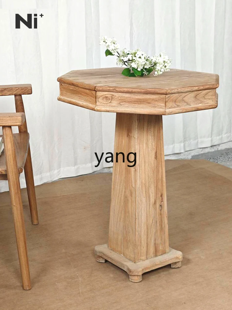 LMM retro solid wood dining table octagonal table medieval American rural pastoral coffee table