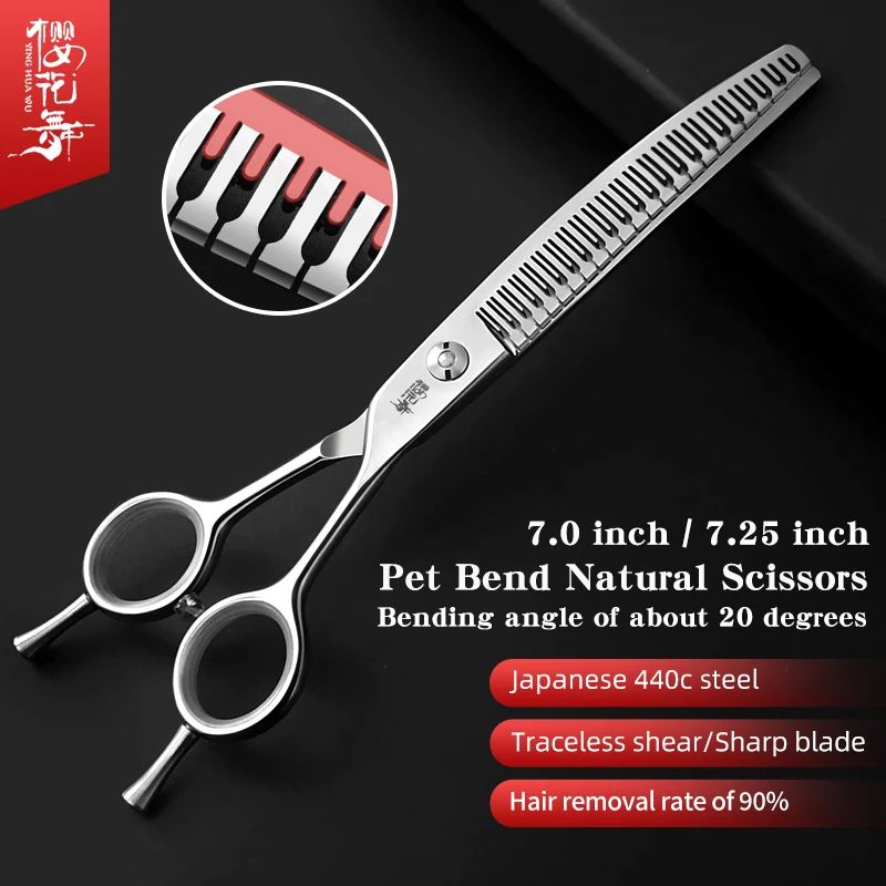 Tesoura natural dobrável para tosa de animais de estimação com taxa de remoção de pelos de 90% para desbaste de ossos de peixe, projetada especificamente para beleza