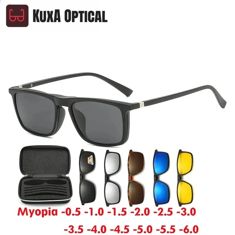 

Xuka 6 In 1 Men Polarized Myopia SunglassesWomen Magnetic Clip On Glasses TR90 Optical Prescription Eyeglass Frames -0.5 ~ -10