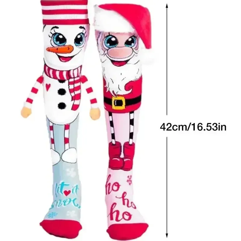 2024 Christmas 1 Pair Trendy Cartoon Christmas Santa Stockings Clear Print Create Atmosphere Anti-shrink Santa Present Socks