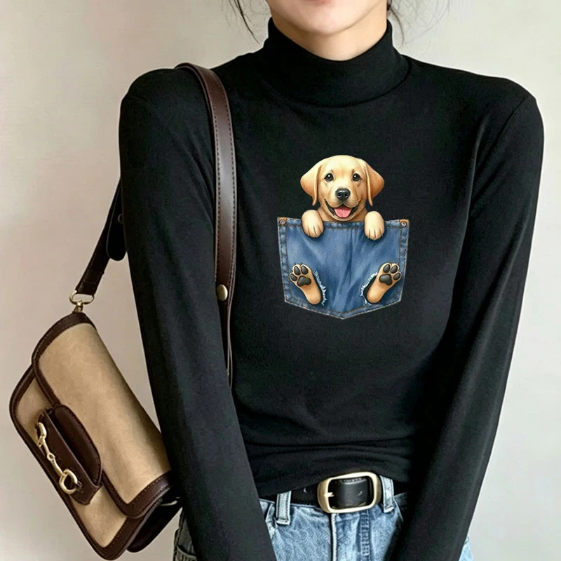 2026 New Autumn Winter Thermal Brushed Fleece Long Sleeve Graphic Print T shirt Blouses Female Warm Shirt Women Top