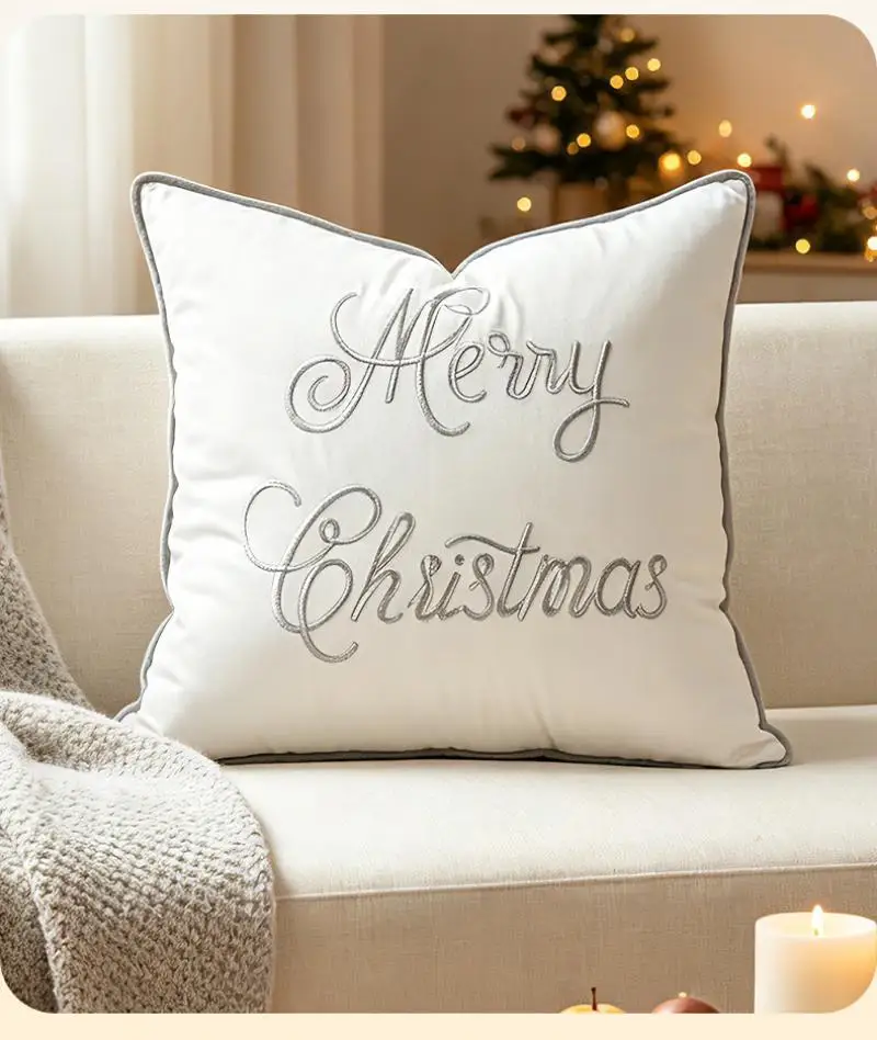 Weihnachts-Samt-Kissenbezug mit Buchstaben-Stickerei, Sofakissenbezug für Wohnzimmer, Weihnachts-Schneeflocken-Kissenbezüge – Detail 5