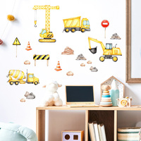 Cartoon Engineering Vehicle Pattern Wall Sticker Boy Kids Room Background Decoration Mural Home Decor Self Adhesive Wallpaper