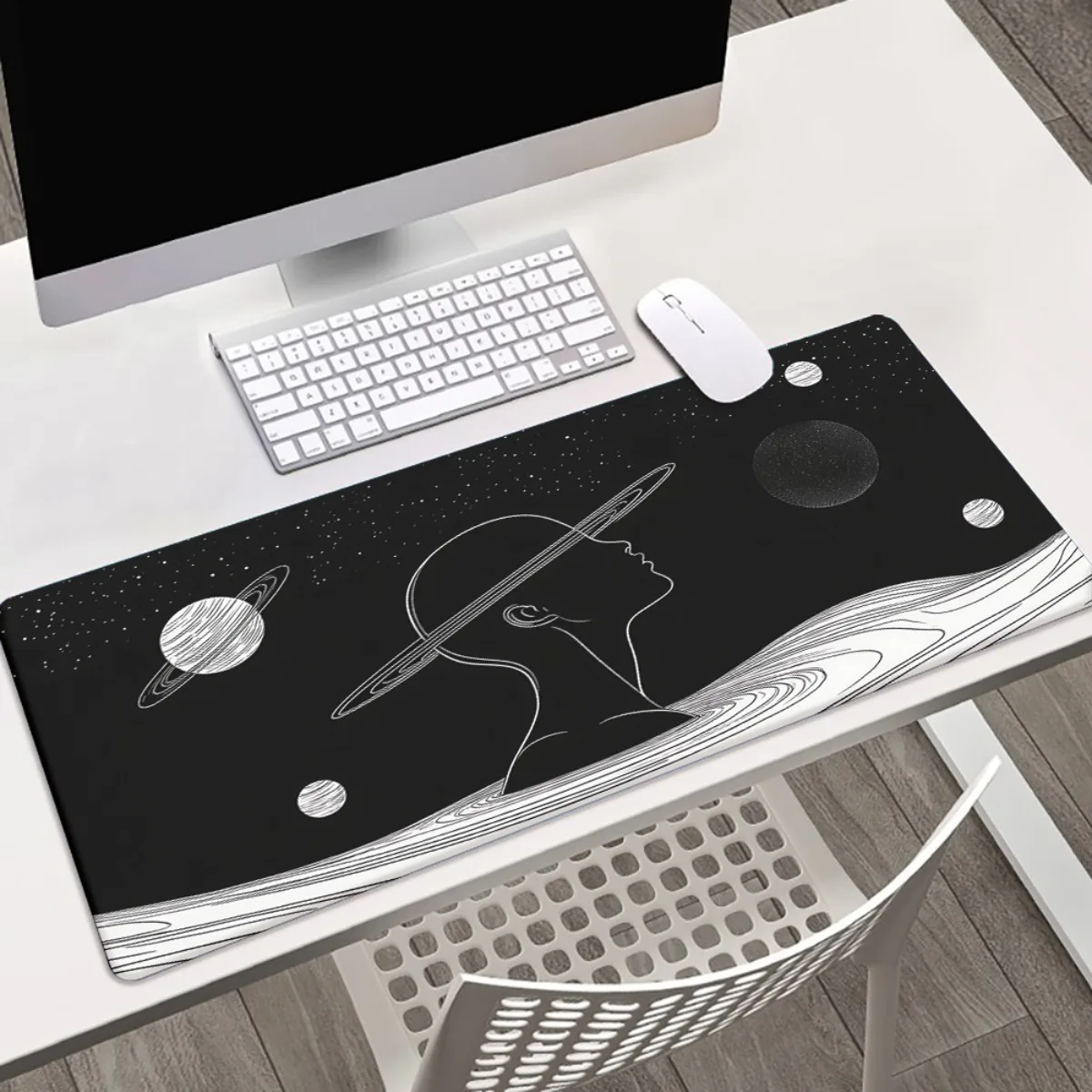 1 Buah Alas Meja Desain Otak Berpikir & Galaksi Kosmik XXL - Alas Mouse Gaming & Alas Keyboard Multi-Fungsi untuk PC, Komputer Kantor