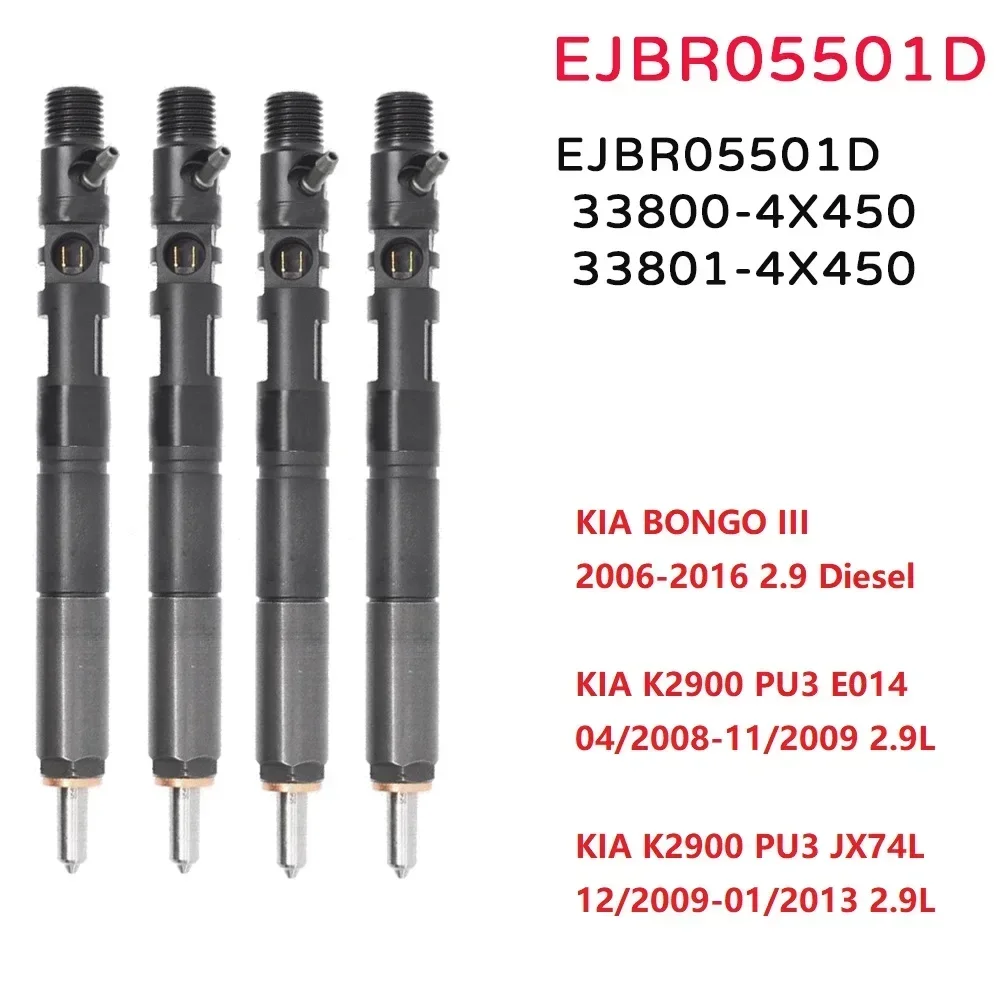 (Set of 4)  EJBR05501D New Diesel Fuel Injector Nozzle For Hyundai / KIA BONGO K2900 2.9L 33800-4X450 33801-4X450