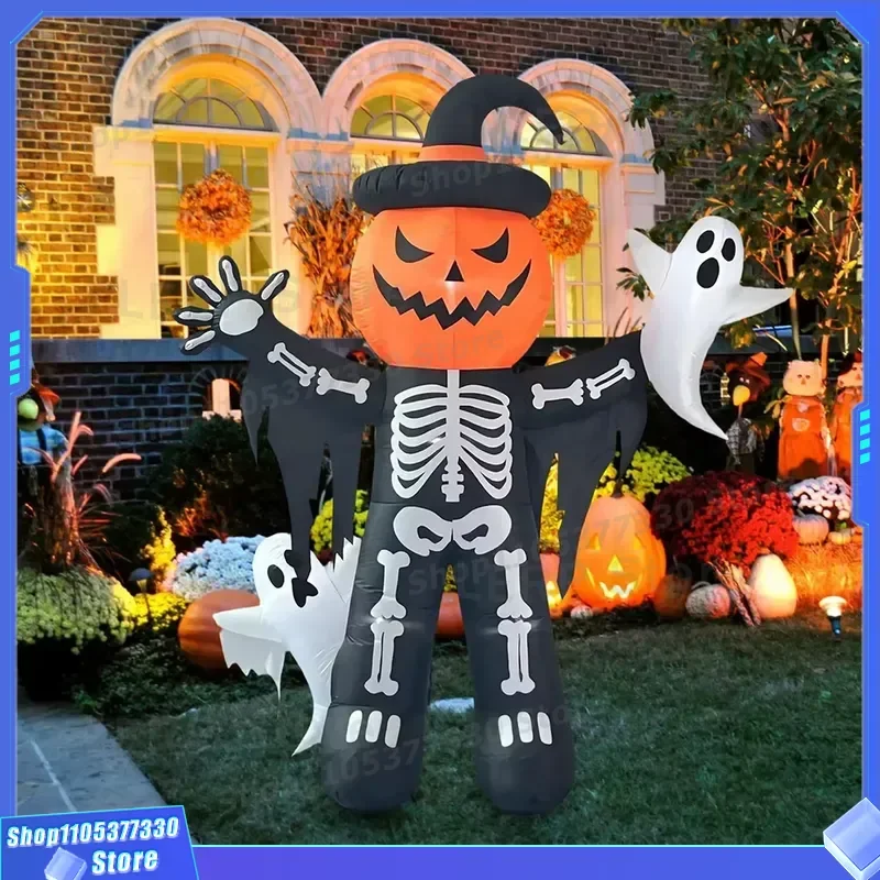 Halloween Inflatable Pumpkin Skeleton Ghost Outdoor Lawn Decor Lighted Yard Patio Decoration Funny Elf Figure for Party