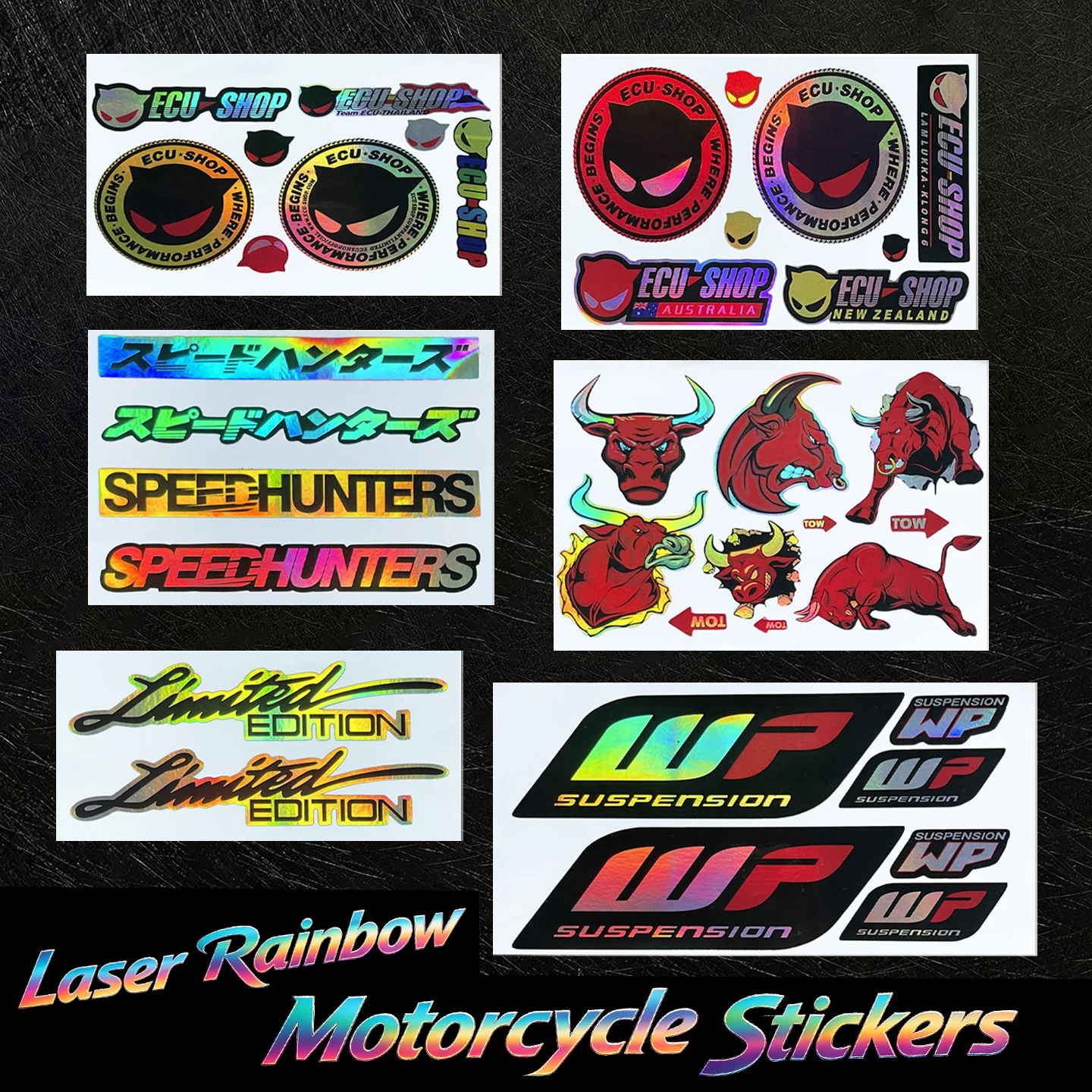 Laser Rainbow Motorcycle Stickers Decor Moto Bike Scooter Motocross Body Fuel Tank Top Case Box Helmet Vinyl Accessories Decals