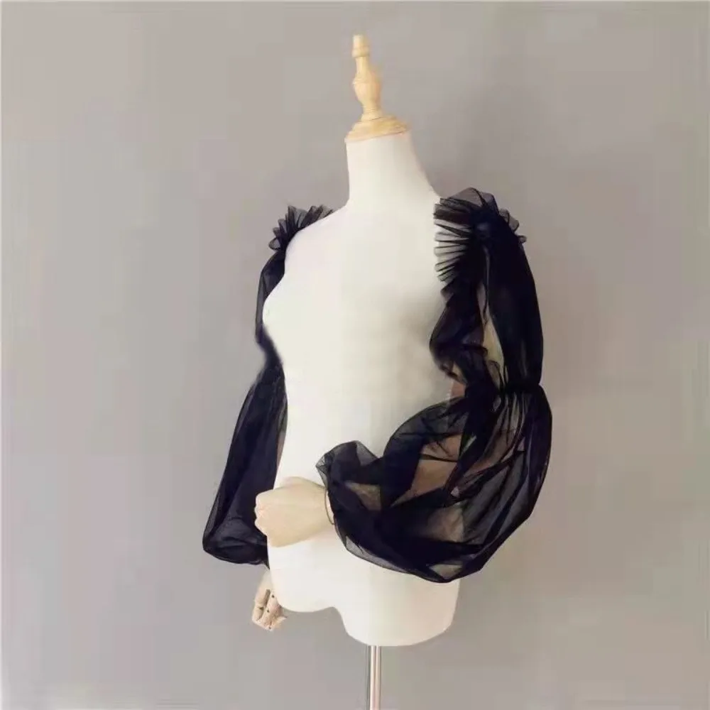 1 par de mangas de brazo transpirables elegantes, mangas finas de linterna de Color sólido, mangas holgadas de malla nupcial para mujer