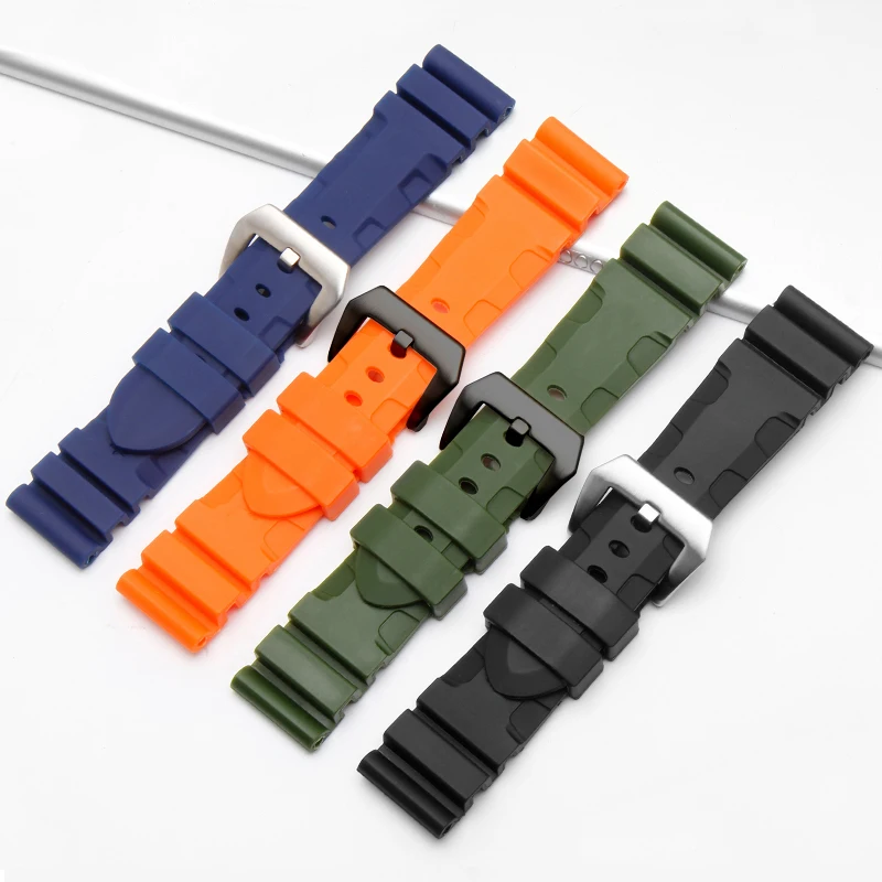 Rubber Watchband Substitute 1226 1223 Diver's Watch Series Flat Direct Mouth Waterproof Silicone Strap 22/24/26mm