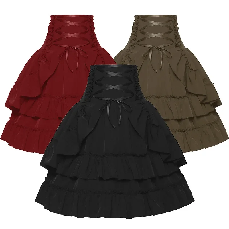 Women Skirts Solid High Waist Drawstring Skirt Spliced Vestidos Loose Fit Ankle Length Skirts Slight Strech 2025 Autumn