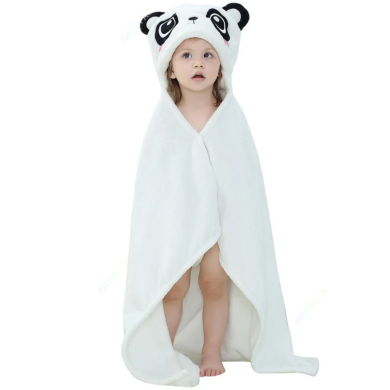 New Cute Cartoon White Panda Baby Blanket Coral Plush Hooded Bathrobe New Breathable Spring Baby Newborn Swaddle Baby Scarf