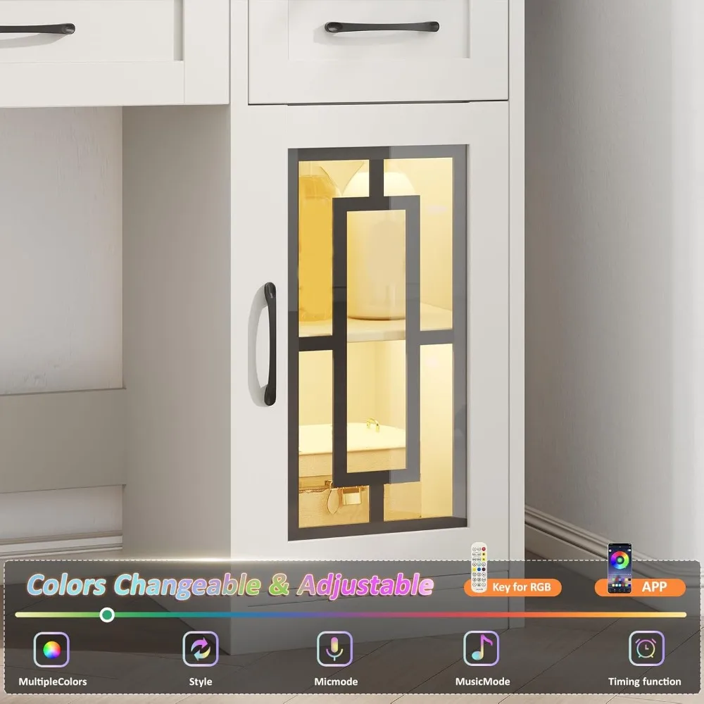 مكتب زينة مع مرآة وأضواء، طاولة مكياج مع أدراج وخزانة مجوهرات، زينة كبيرة مع مساحة تخزين، تزيين غرفة النوم #4