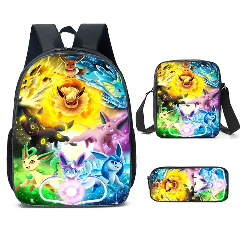 3PC-Set Pokémon SchoolBag Pikachu Backpack Polyester Comfortable Burden-reducing Student Children\'s Backpack School Bag Mochila