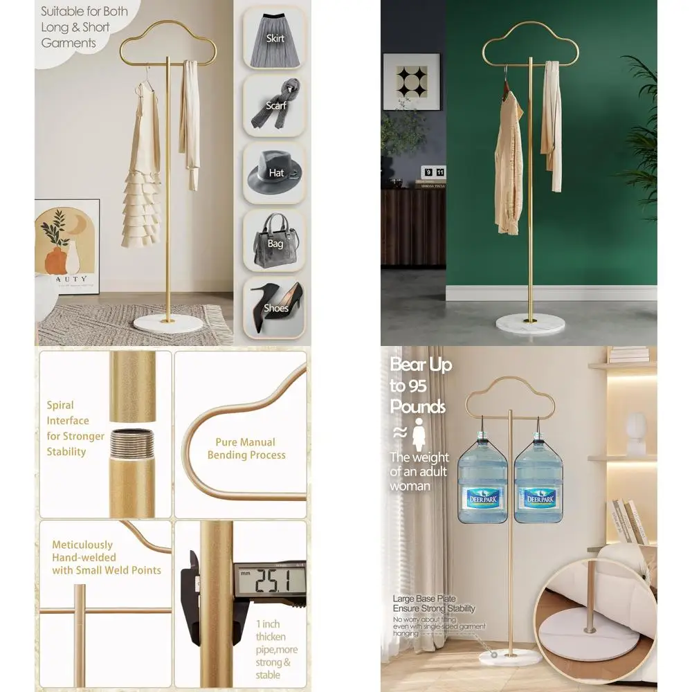 

Прочная золотая металлическая вешалка для одежды с мраморным основанием для демонстрации одежды в спальне или прихожей